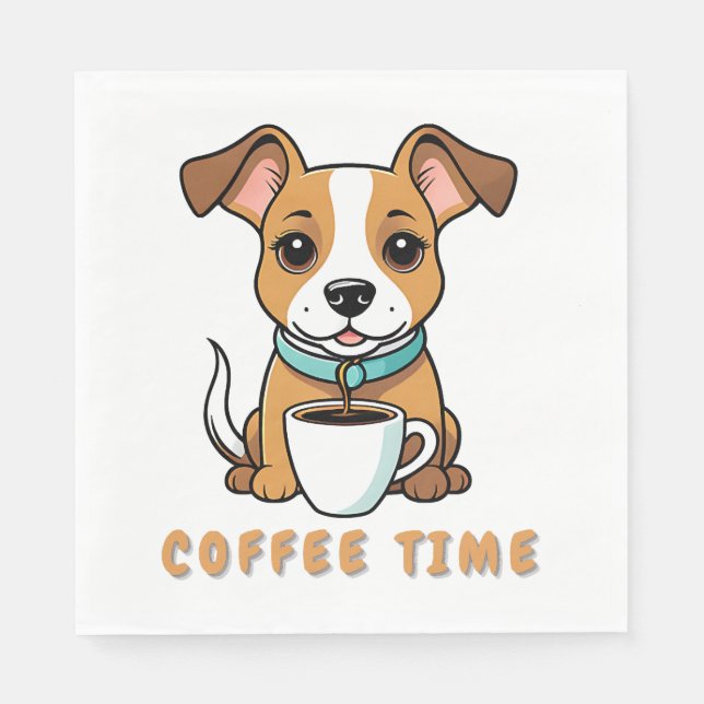 Servilleta De Papel perro con una taza de café (Anverso)