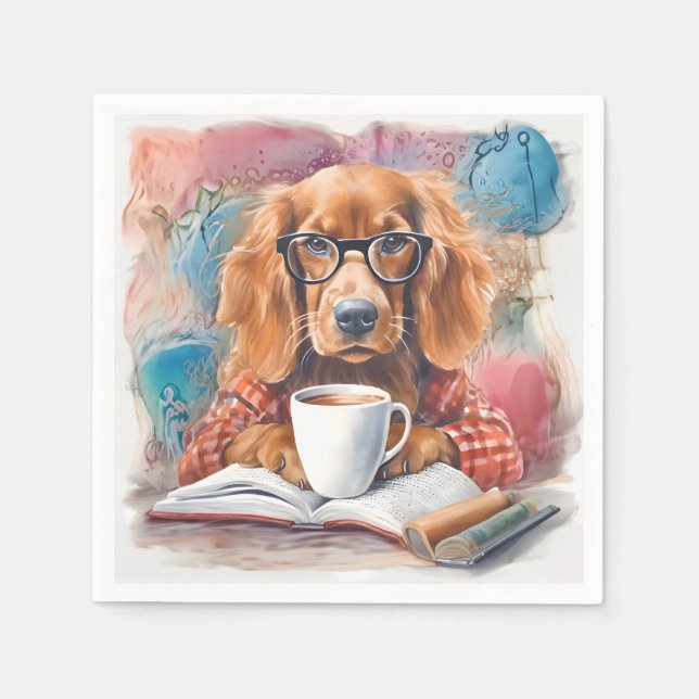 Servilleta De Papel Perro con una taza de chocolate caliente (Anverso)