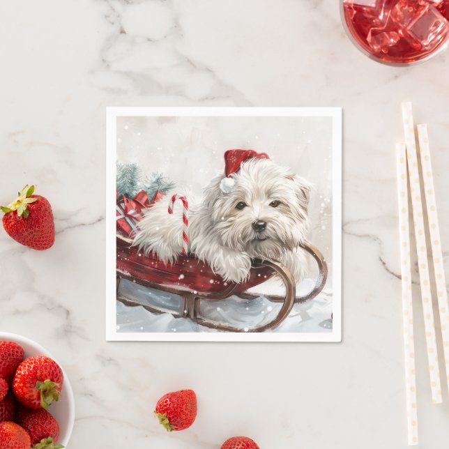 Servilleta De Papel Perro Coton De Tulear Fiesta Navideña (In situ)
