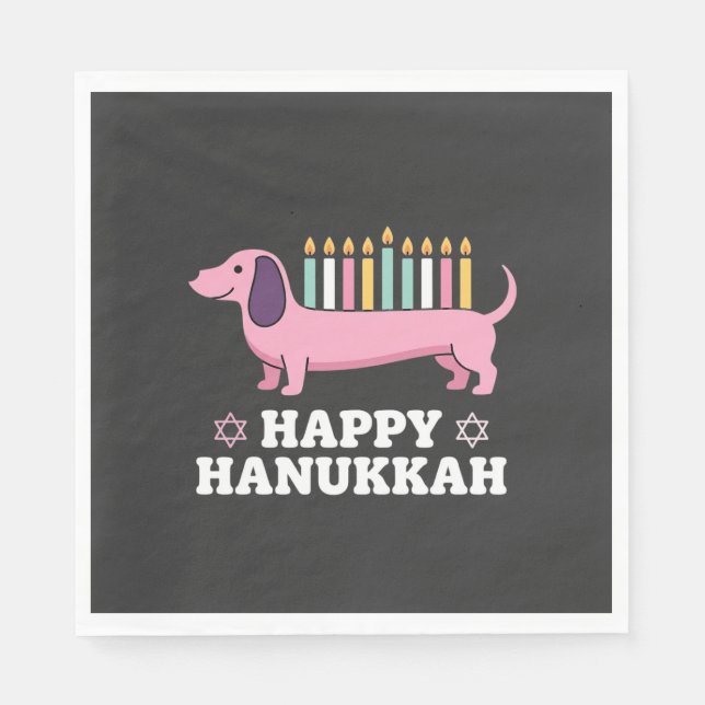 Servilleta De Papel Perro Dachshund feliz Hanukkah (Anverso)