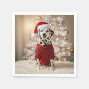 Servilleta De Papel Perro dálmata con un suéter rojo de Navidad