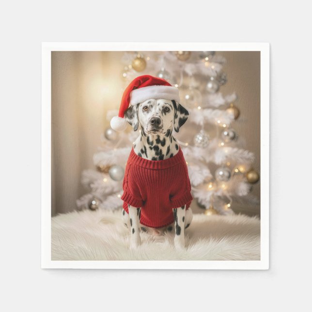 Servilleta De Papel Perro dálmata con un suéter rojo de Navidad (Anverso)