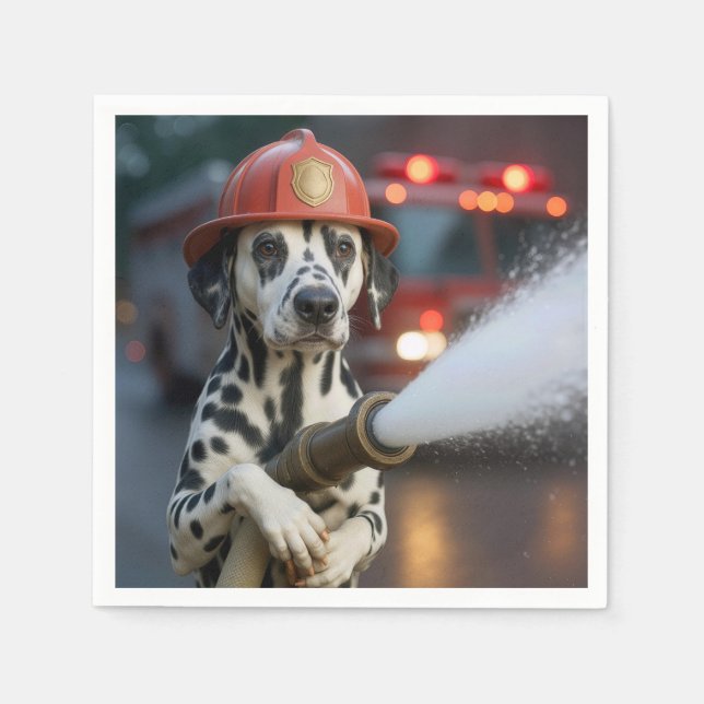 Servilleta De Papel Perro Dalmata Con una Manguera de Incendios (Anverso)