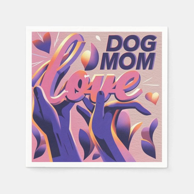 Servilleta De Papel Perro de Amor Mamá Rosa Púrpura (Anverso)