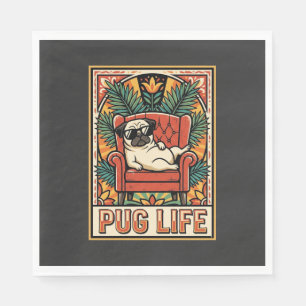 Servilleta De Papel Perro de Arte Popular Retro Pug