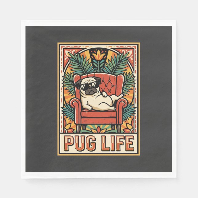 Servilleta De Papel Perro de Arte Popular Retro Pug (Anverso)