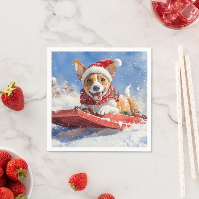 Servilleta De Papel Perro de Basenji en escabeche Navidades de la niev (In situ)