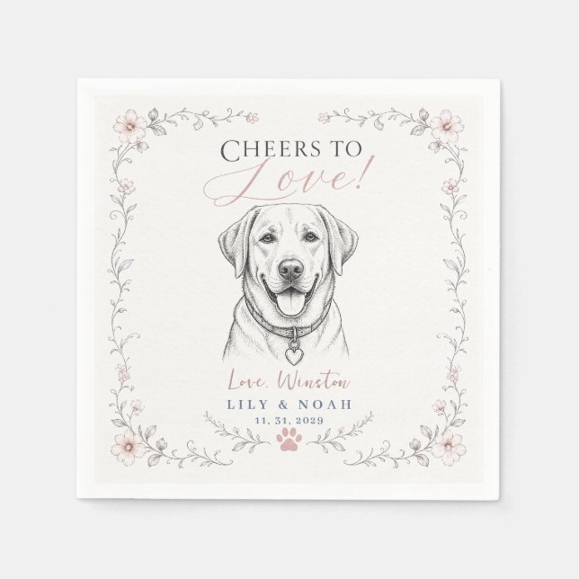Servilleta De Papel Perro de boda Labrador personalizado imprimible fl (Anverso)