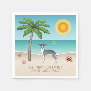 Servilleta De Papel Perro De Higgys Azul Y Blanco En Una Playa Tropica