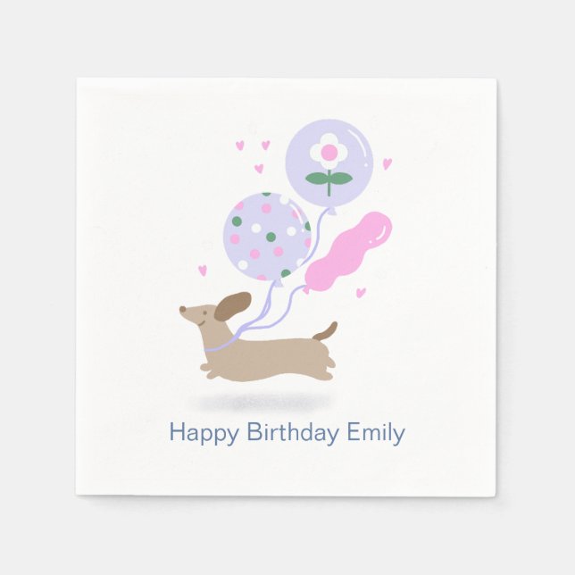 Servilleta De Papel Perro de la fiesta de cumpleaños de Dachshund pers (Anverso)