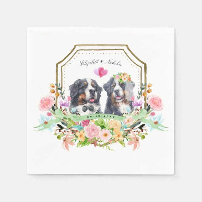 Servilleta De Papel Perro de montaña de Bernese | Boda Escudo floral d (Anverso)