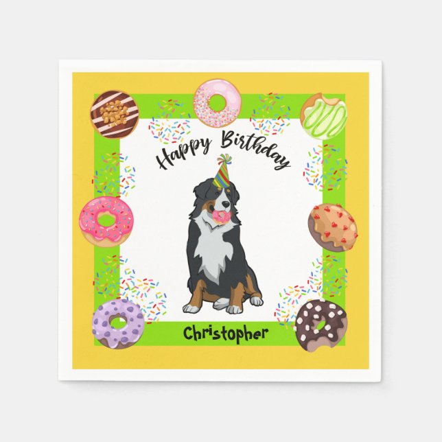 Servilleta De Papel Perro de montaña de Bernese Partido de Cumpleaños  (Anverso)