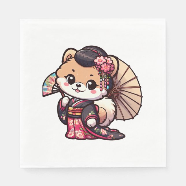 Servilleta De Papel Perro de Pomerania Kimono (Anverso)