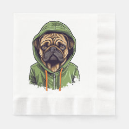Servilleta De Papel Perro de Pug con capucha verde