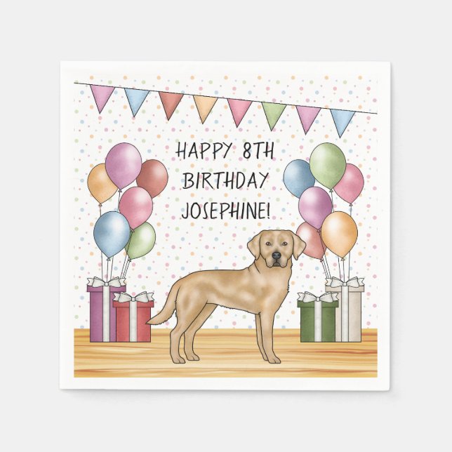Servilleta De Papel Perro de raza Labrador Retriever amarillo Cumpleañ (Anverso)