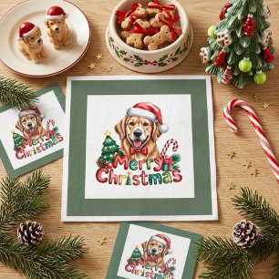 Servilleta De Papel Perro de Retriever Dorado Lindo Navidad