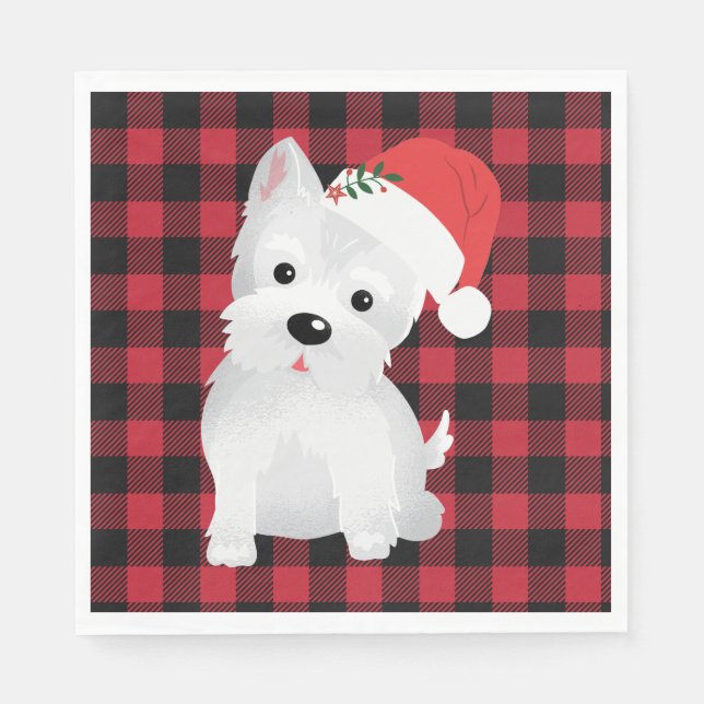 Servilleta De Papel Perro del West Highland Con Búfalo De Santa Hat Ta (Anverso)