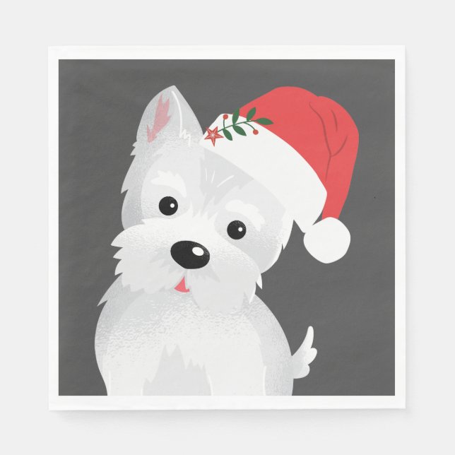 Servilleta De Papel Perro del West Highland con Santa Hat (Anverso)