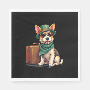 Servilleta De Papel Perro divertido viajando con gráfico de bolsos par