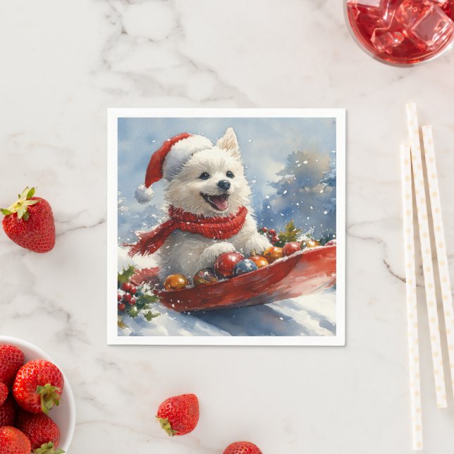 Servilleta De Papel Perro Esquimal Americano en Trineo Deja que Nieve  (In situ)