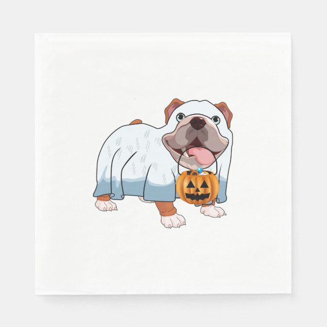 Servilleta De Papel Perro fantasma Bulldog Halloween (Anverso)