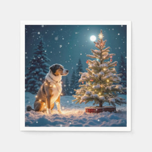 Servilleta De Papel Perro festivo enredado en luces