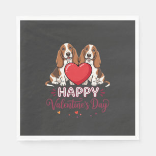 Servilleta De Papel Perro Floral de San Valentín Basset Hound