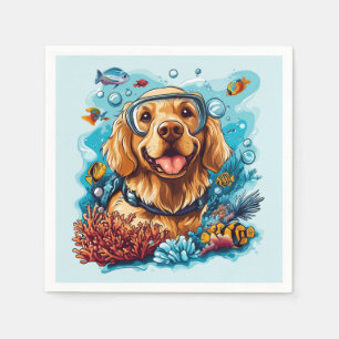 Servilleta De Papel Perro Golden Retriever haciendo snorkel en arrecif