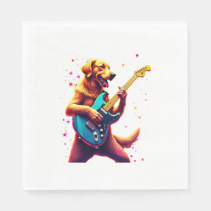 Servilleta De Papel Perro Golden Retriever tocando Rock con Guitarra E