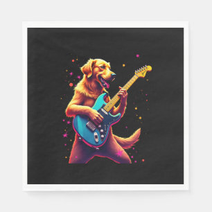 Servilleta De Papel Perro Golden Retriever tocando Rock con Guitarra E