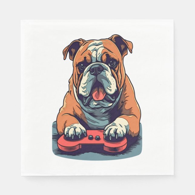 Servilleta De Papel Perro juega videojuegos (Anverso)