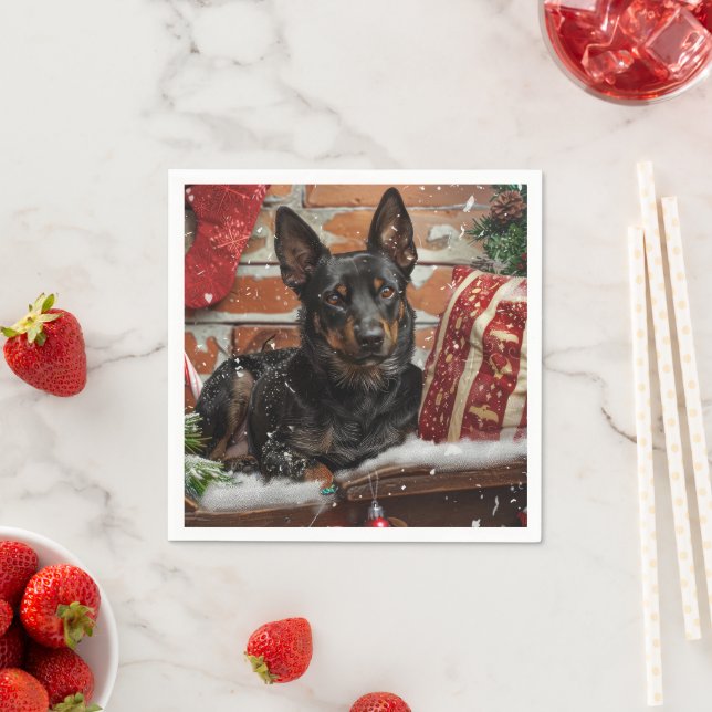 Servilleta De Papel Perro Kelpie Australiano Navidad Festiva (In situ)