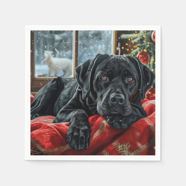 Servilleta De Papel Perro Labrador Negro Festividad de Navidad (Anverso)