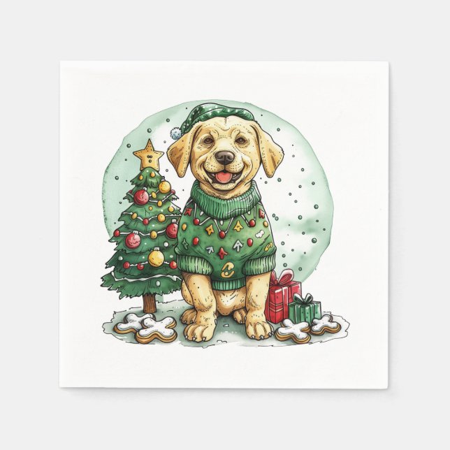 Servilleta De Papel Perro Labrador Retriever Amarillo de Navidad (Anverso)