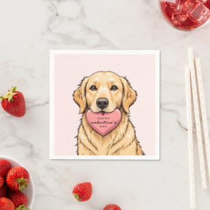 Servilleta De Papel Perro Lindo con Corazón Feliz Día de San Valentín
