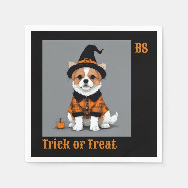 Servilleta De Papel Perro lindo de Halloween disfrazado | Festividad (Anverso)