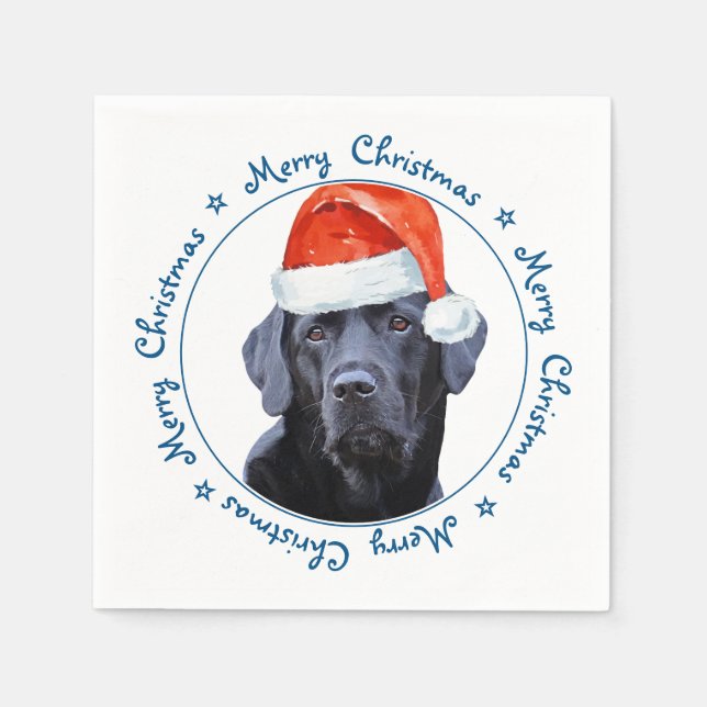 Servilleta De Papel Perro lindo Feliz Navidad Negro Labrador (Anverso)