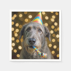 Servilleta De Papel Perro lobo irlandés de cumpleaños con sombrero de