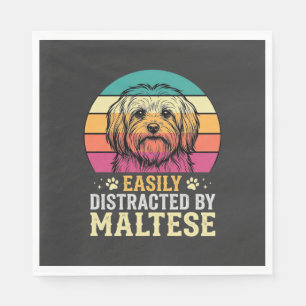 Servilleta De Papel Perro maltés distraído en puesta de sol retro