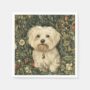 Servilleta De Papel Perro maltés lindo en un jardín estilo William Mor