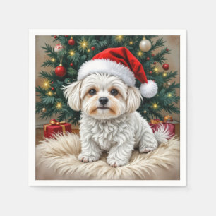 Servilleta De Papel Perro maltés navidad en una almohada azul