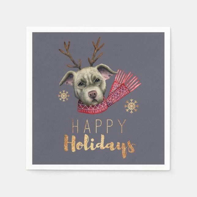 Servilleta De Papel Perro navidad con hormigas, vacaciones felices (Anverso)