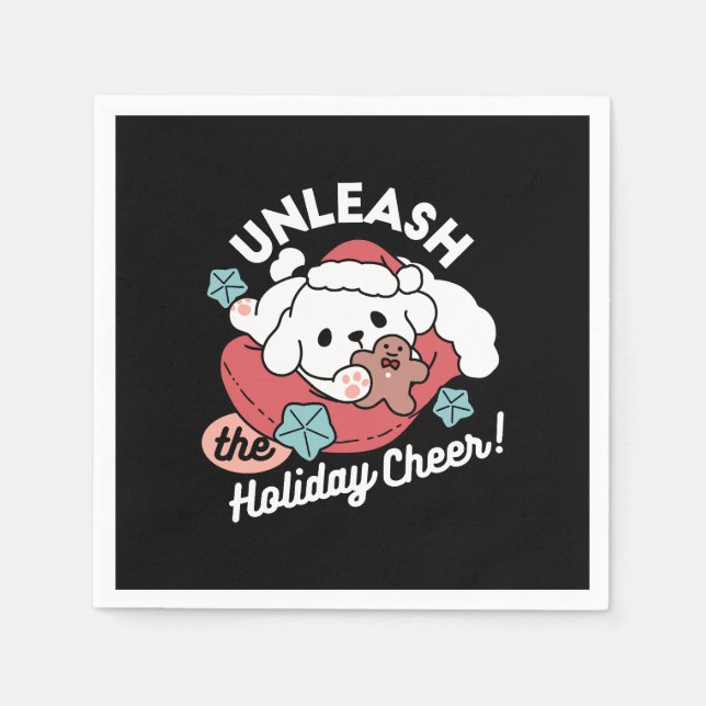 Servilleta De Papel Perro navidad en Sombrero Santa - festividad para  (Anverso)