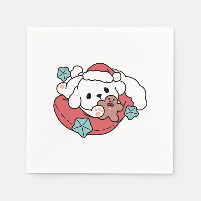 Servilleta De Papel Perro navidad en Sombrero Santa - festividad para  (Anverso)