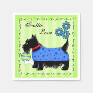 Servilleta De Papel Perro negro escocés adorable verde personalizado