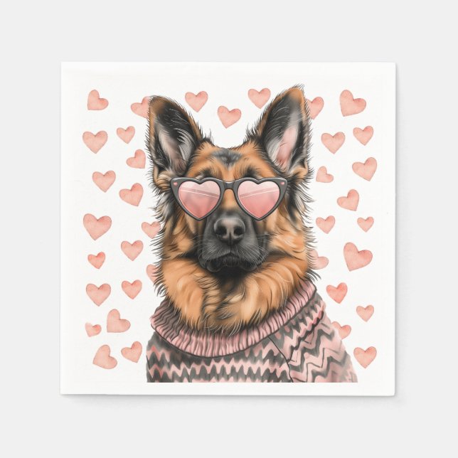 Servilleta De Papel Perro pastor alemán día de San Valentín (Anverso)