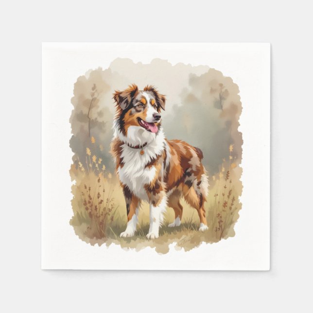 Servilleta De Papel Perro Pastor Australiano Merle Rojo Aussie (Anverso)