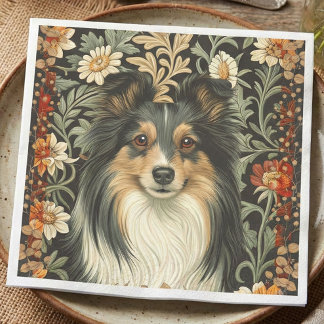 Servilleta De Papel Perro pastor de Shetland Tricolor Sheltie Floral V