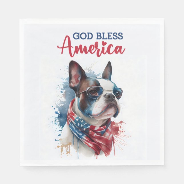 Servilleta De Papel Perro Patriota-Boston Terrier (Anverso)