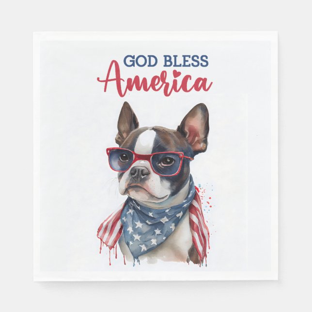 Servilleta De Papel Perro Patriótico-Boston Terrier (Anverso)